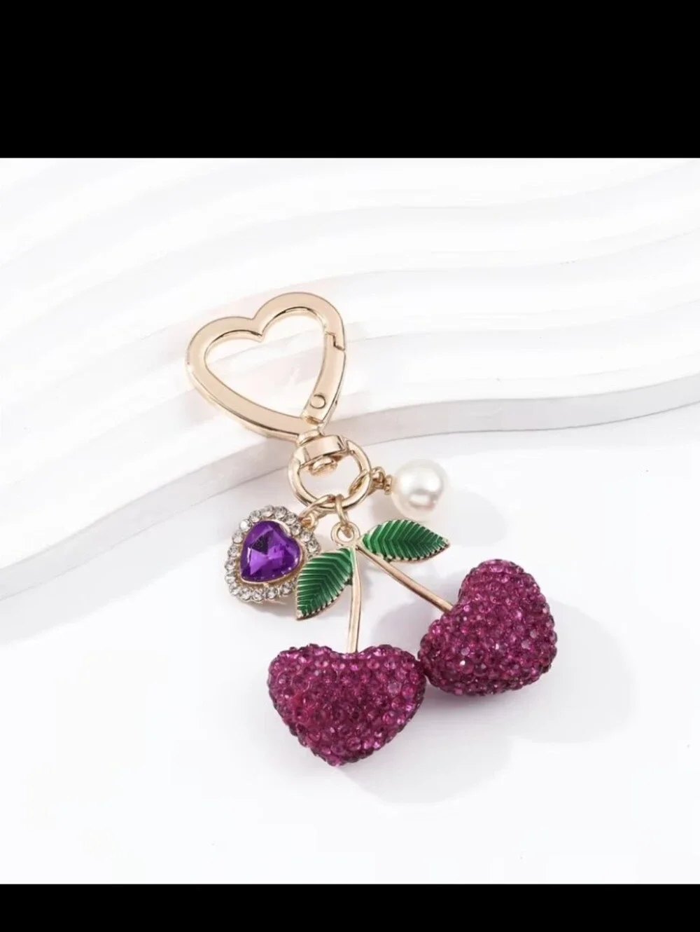 Cherry Heart Bag Charm/ Keychain NEW